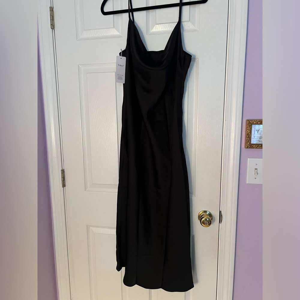 NWT black silk midi dress